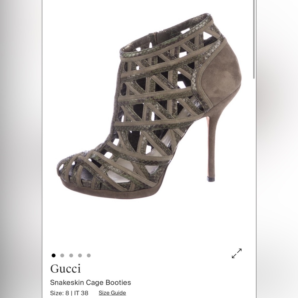 Gucci Strappy Heels - olive green and snake skin cage heels